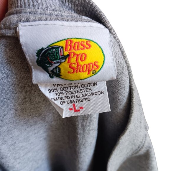 Large Vintage T-shirt Bass Pro Shops Graphic Gray American Flag Fish 90's - Picture 5 of 5